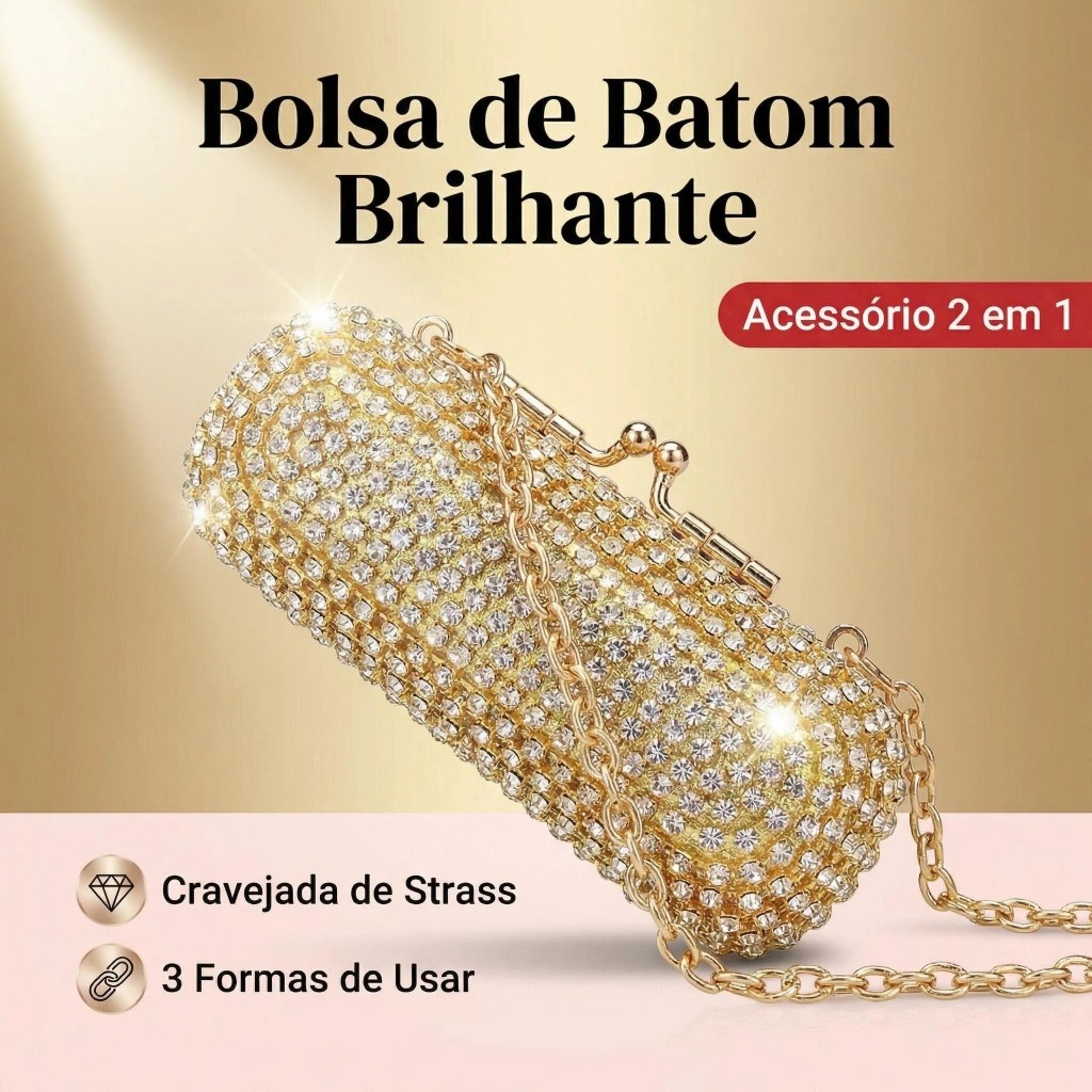 Bolsa Clutch Porta Batom Feminina de Festa Luxo Dourada com Strass Brilhante Sofisticada para Casamento Evento Noite