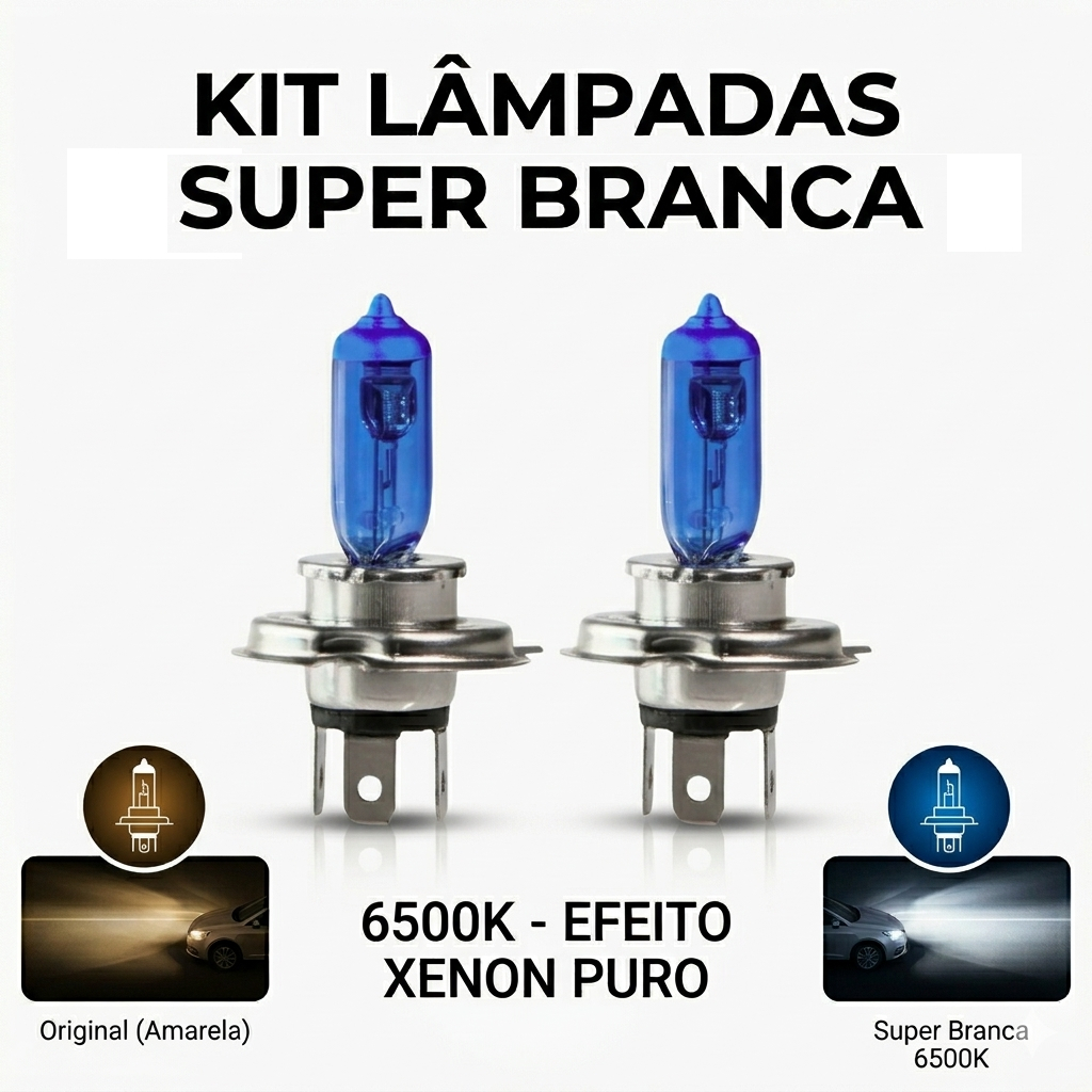 Lâmpada H1 ALEMAR Super Branca 6500K 12V Farol Automotivo Alta Visibilidade Par