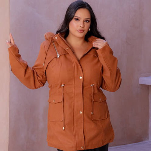 parka plus size feminina tecido lã batida toda peluciada por dentro de alta qualidade com capuz removível vários cores em Oferta na Shopee