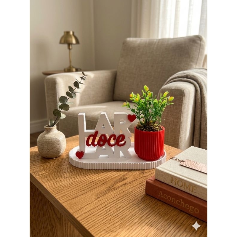 Kit Decorativo Lar Doce Lar com Vaso e Bandeja – Decoração Moderna para Sala, Mesa e Nichos