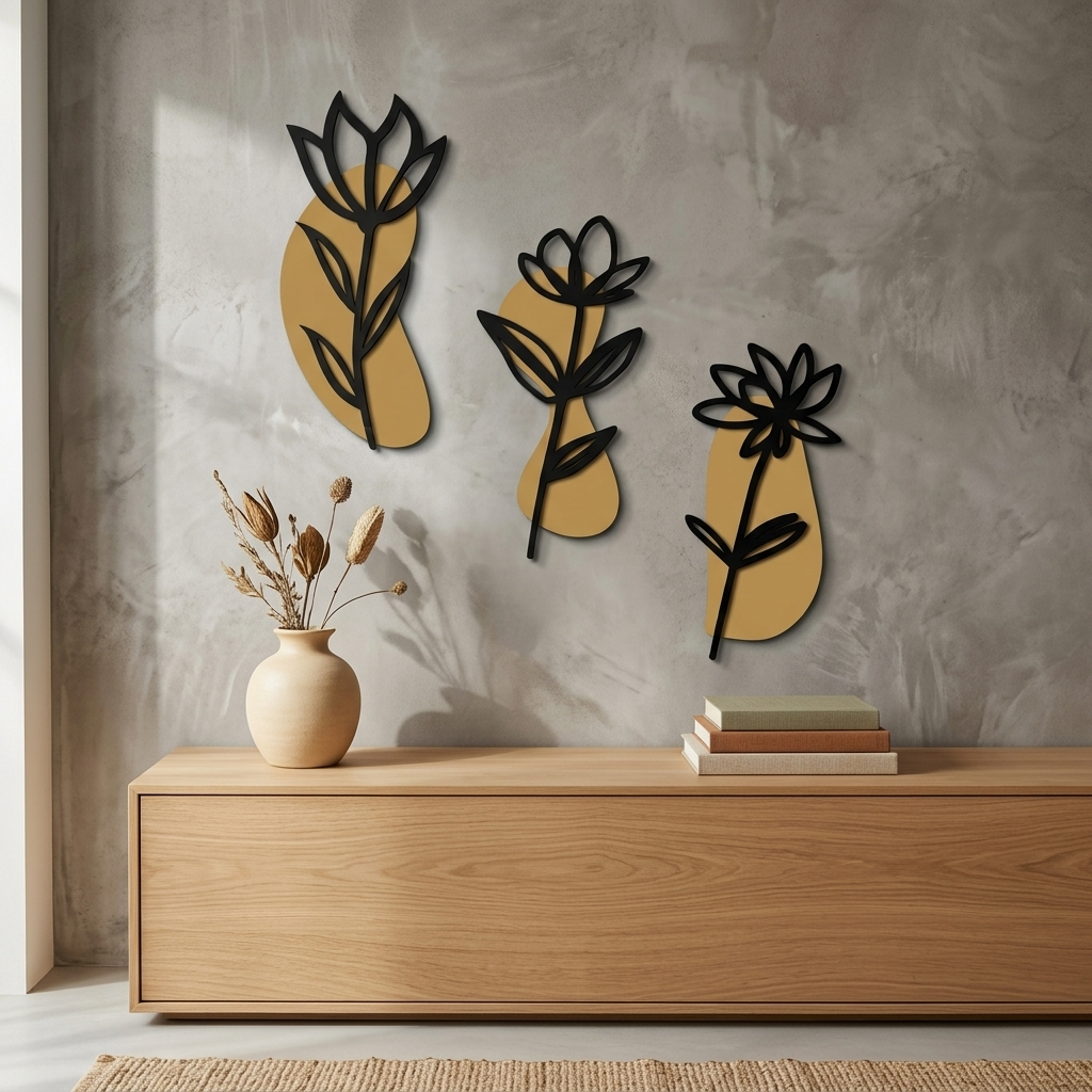 Kit 3 quadros decorativos parede em MDF com estilo minimalista e acabamento premium para sua casa