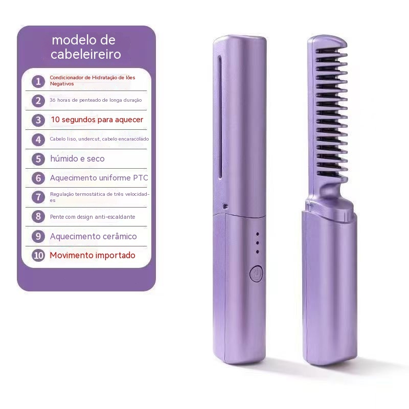Escova Alisadora de Cabelo 2 em 1 Profissional Cerâmica Íons Anti-queimadura
