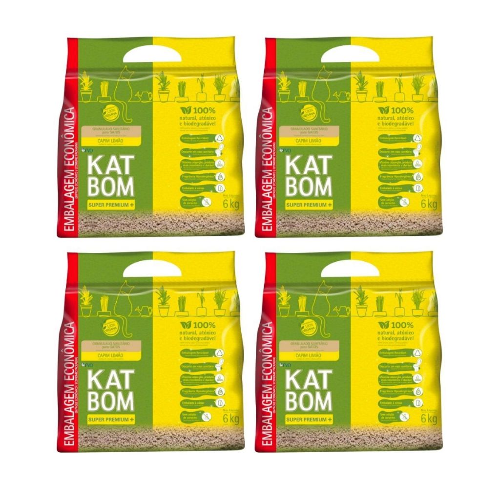 Kit 4 Granulado Sanitario Katbom Capim Limão - 6 Kg