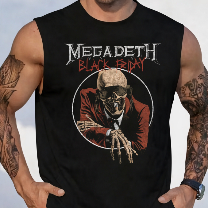 Camiseta Regata Machão Oversized Algodão Streetwear Banda Megadeth Dave Caveira Skull Black Friday