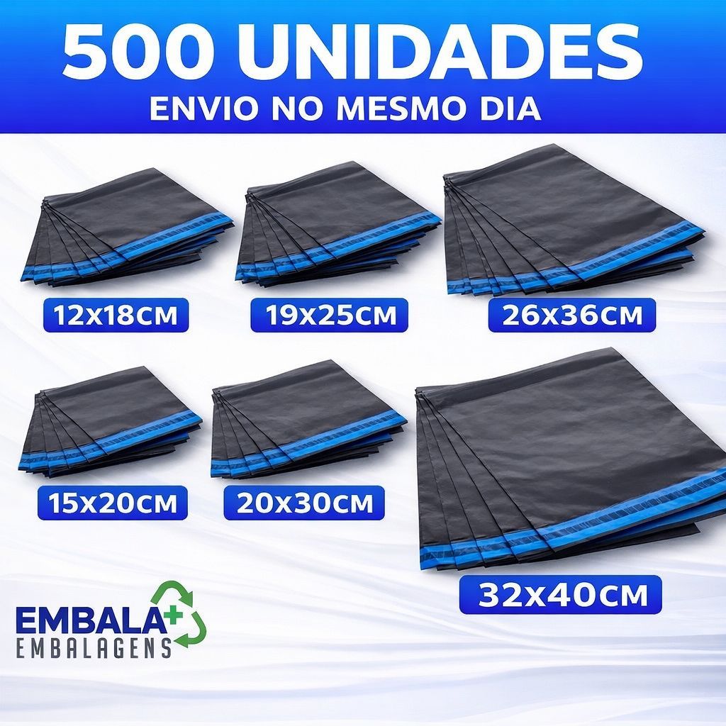KIT 500 UNI DE ENVELOPE PARA MERCADO LIVRE COM LACRE TAMANHOS 12X18 15X20 19X25 20X30 26X36 32X40