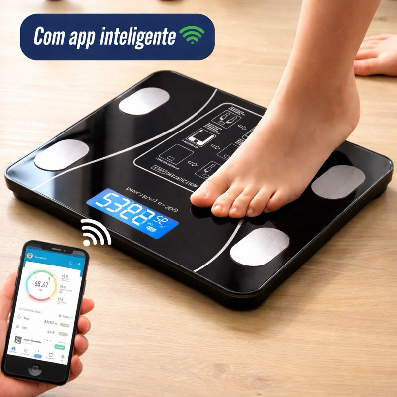 Balança Digital Bluetooth Academia 140kg Alta Precisão Fitnes Casa Domestica Celular Fone