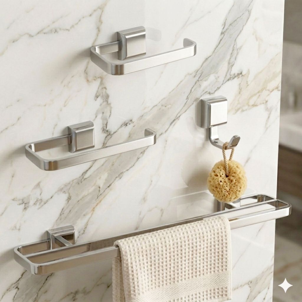 Kit Acessórios Para Banheiros 4 Peças Com Toalheiro Duplo em Oferta na Shopee