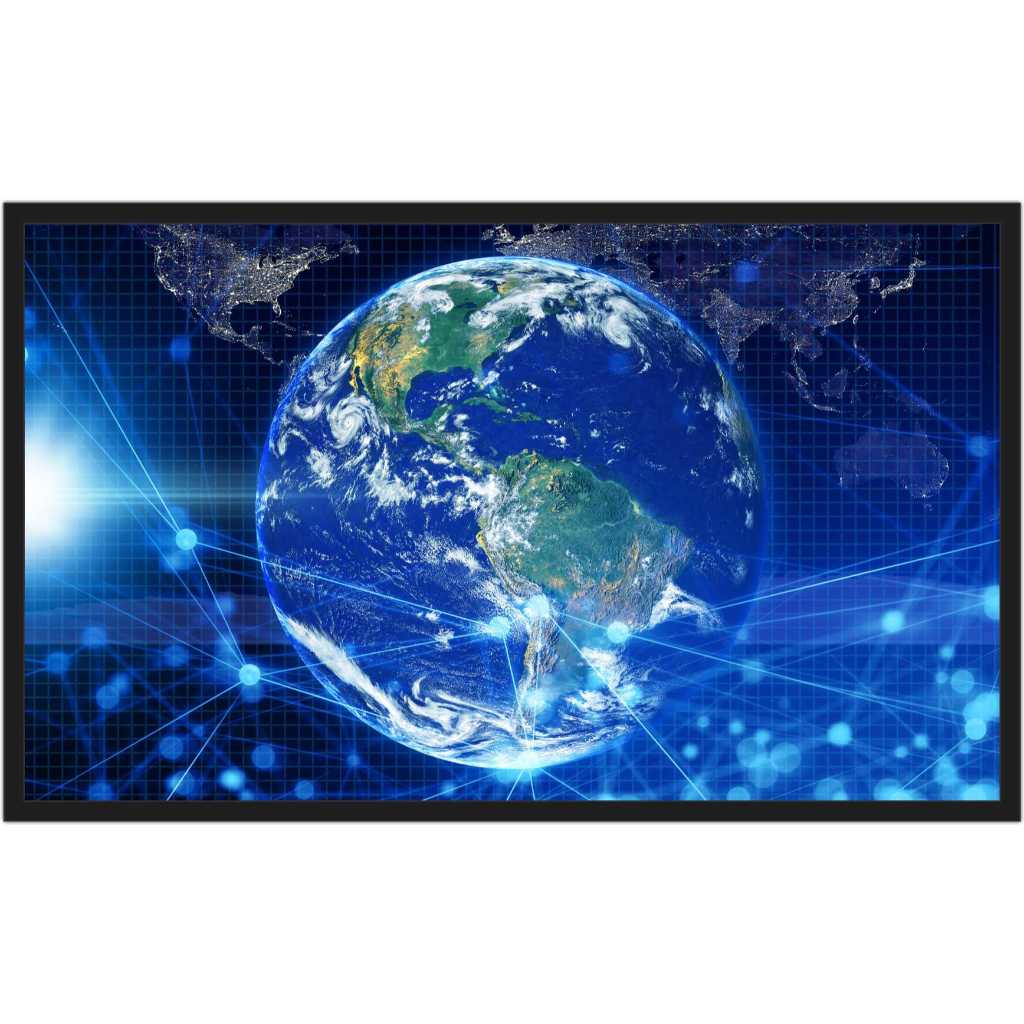 Quadro Decorativo Tecnologia Planeta Terra Para Salas Escritórios Informática Com Moldura Madeira Grande Cor Preta Gg