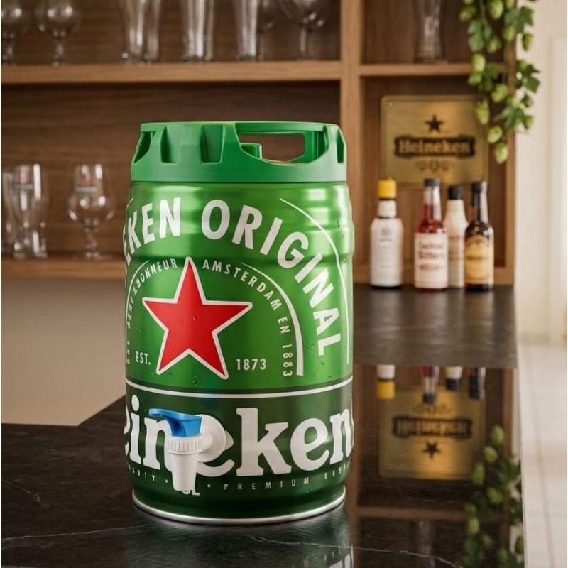 barril  latão Heineken 5 litros vazio decoração artesanato com torneira. original chopp  cachaça, cofrinho, decoração