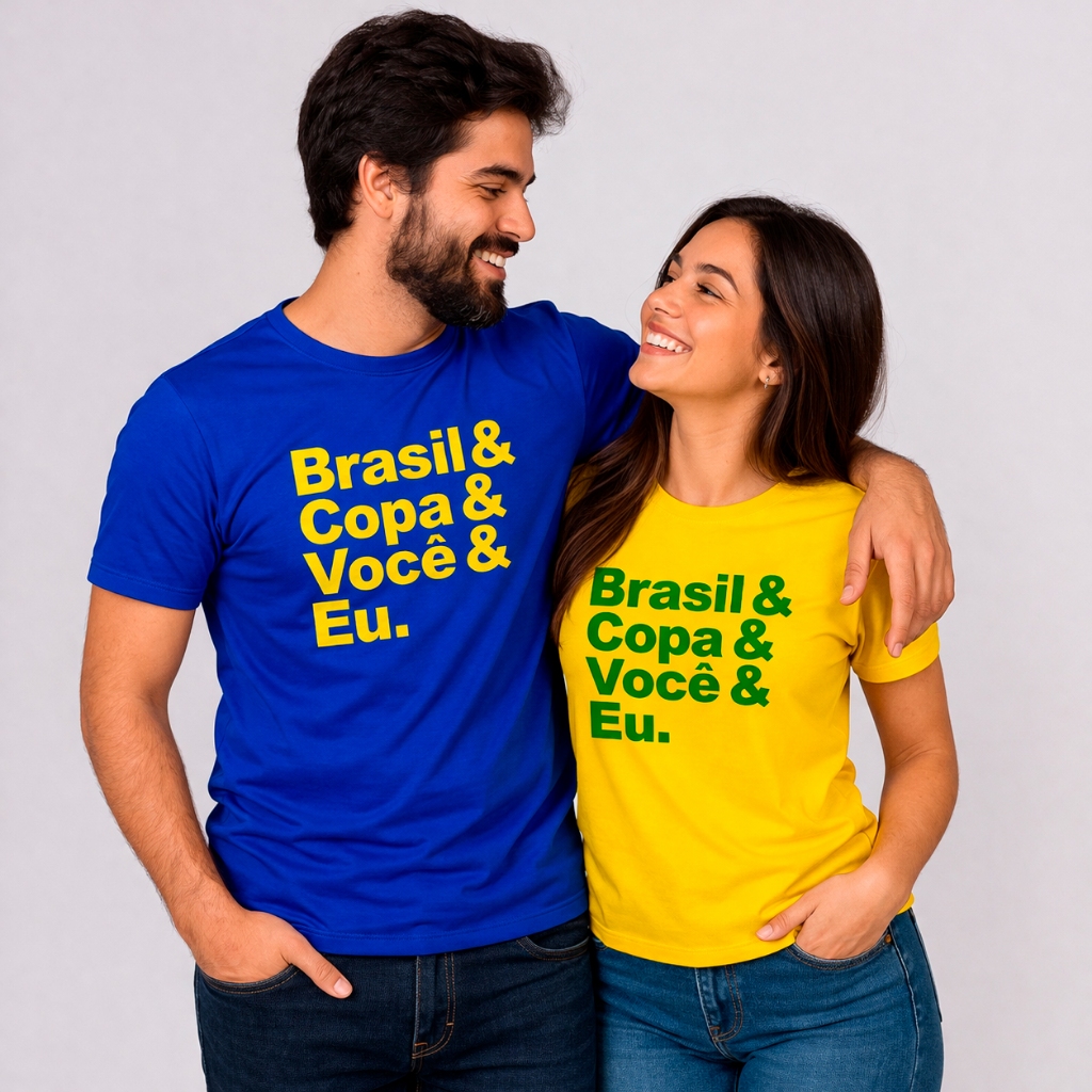 Kit Casal 2 Camisetas Conjunto Torcedor Seleção Brasileira Futebol Copa do mundo - 100% Algodão 30.1