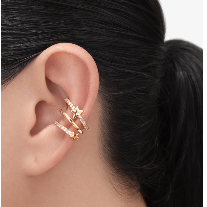 Brinco Fake Feminino Falso Pressão Sem Furo de Orelha Ear Cuff Folheado Dourado Ou Prata SEMI JÓIAS