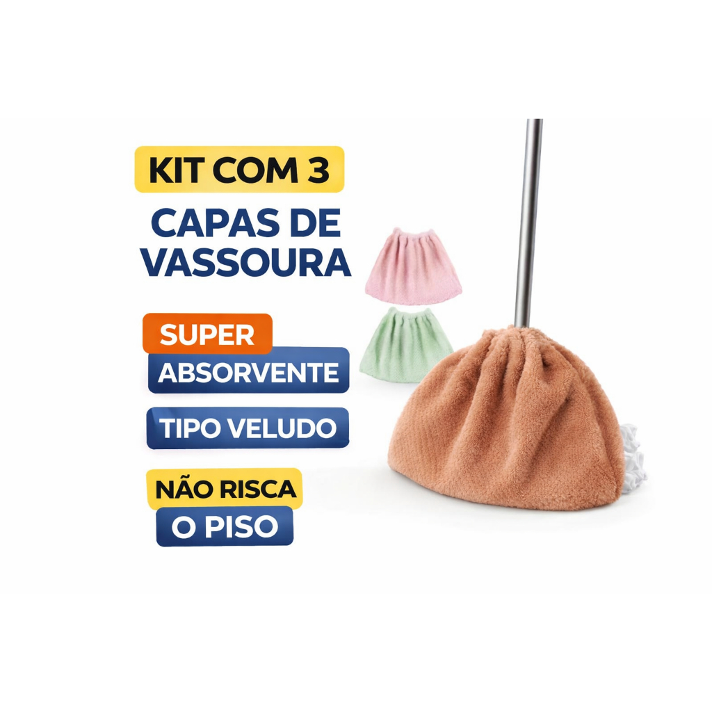 Kit C / 3 Capas Vassoura  Pano De Chão Multiuso Reutilizável.Cores aleatória