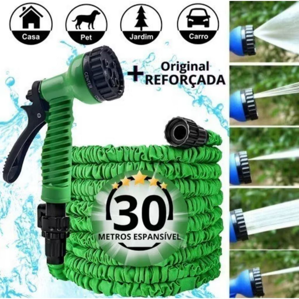￼Mangueira Mágica Expansível Elástica Flexível 15m 30m Metros Jardim Retrátil Multiuso Plantas