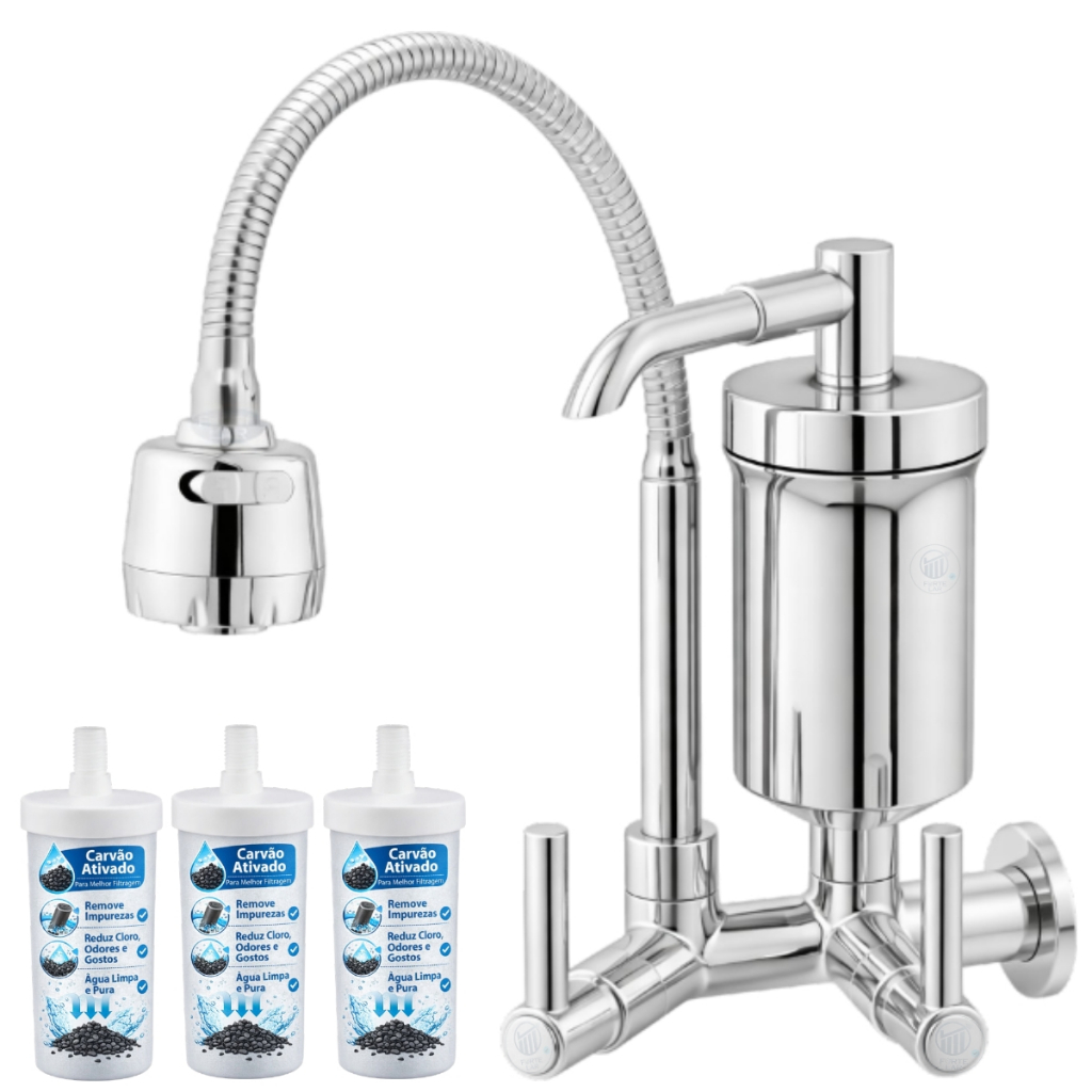 Torneira de Cozinha com Filtro Gourmet Flexível Refil Luxo 2 Jatos