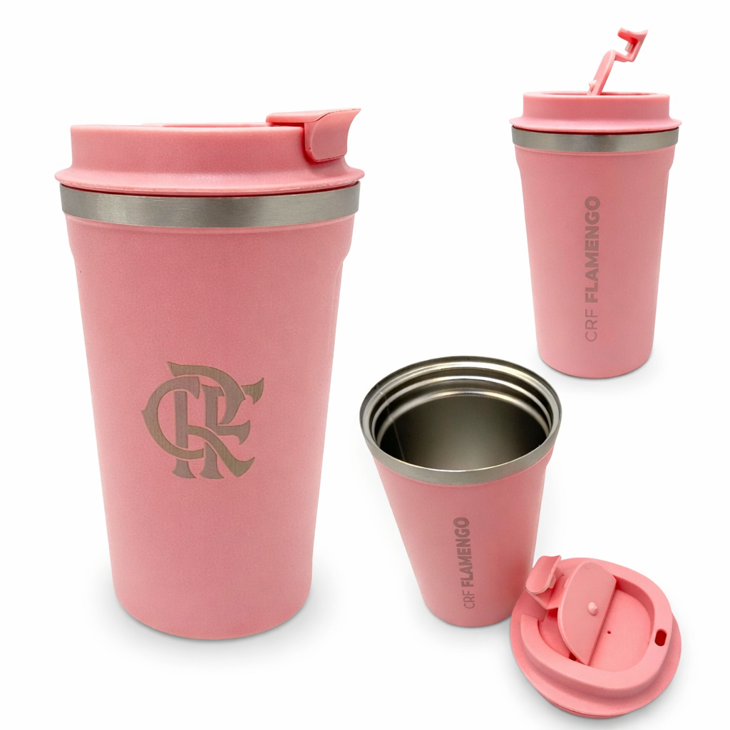 COPO TÉRMICO OFICIAL FLAMENGO ROSA em Oferta na Shopee