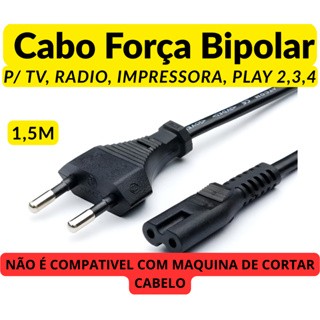Cabo de Energia Força Bipolar Para TV, Impressora, Radio, PS2 PS3, PS4 em Oferta na Shopee