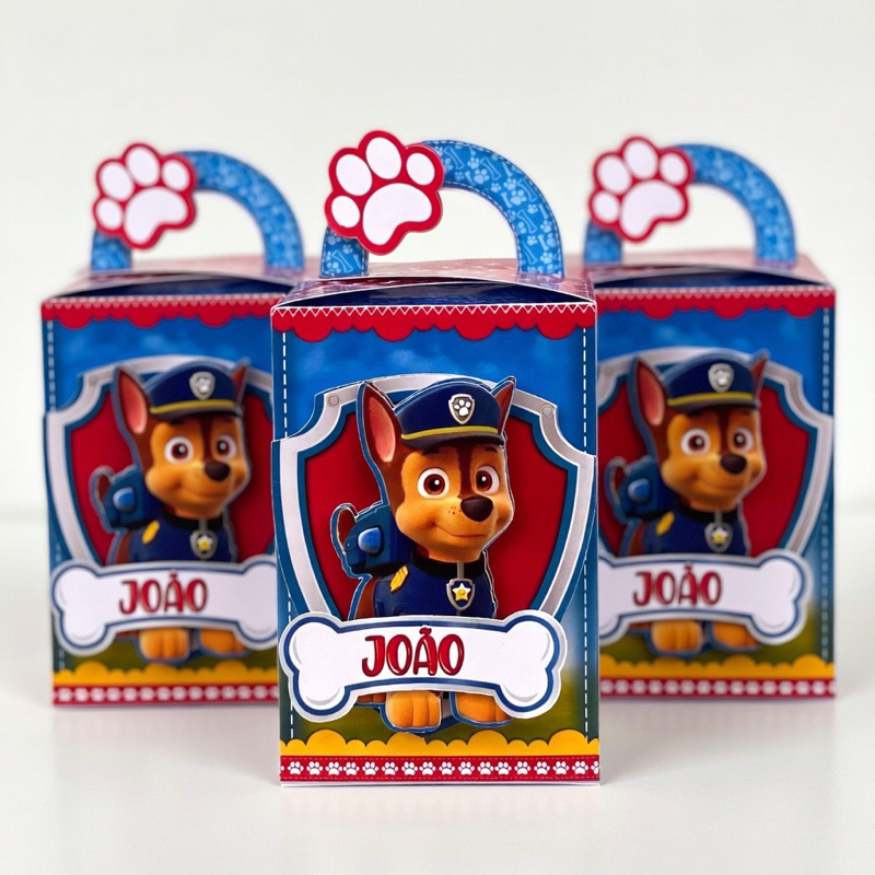Kit Caixa Alça Maletinha Patrulha Canina  Luxo (10, 20 ou 30 un) Personalizada Nome - Papel Fotográfico Brilho