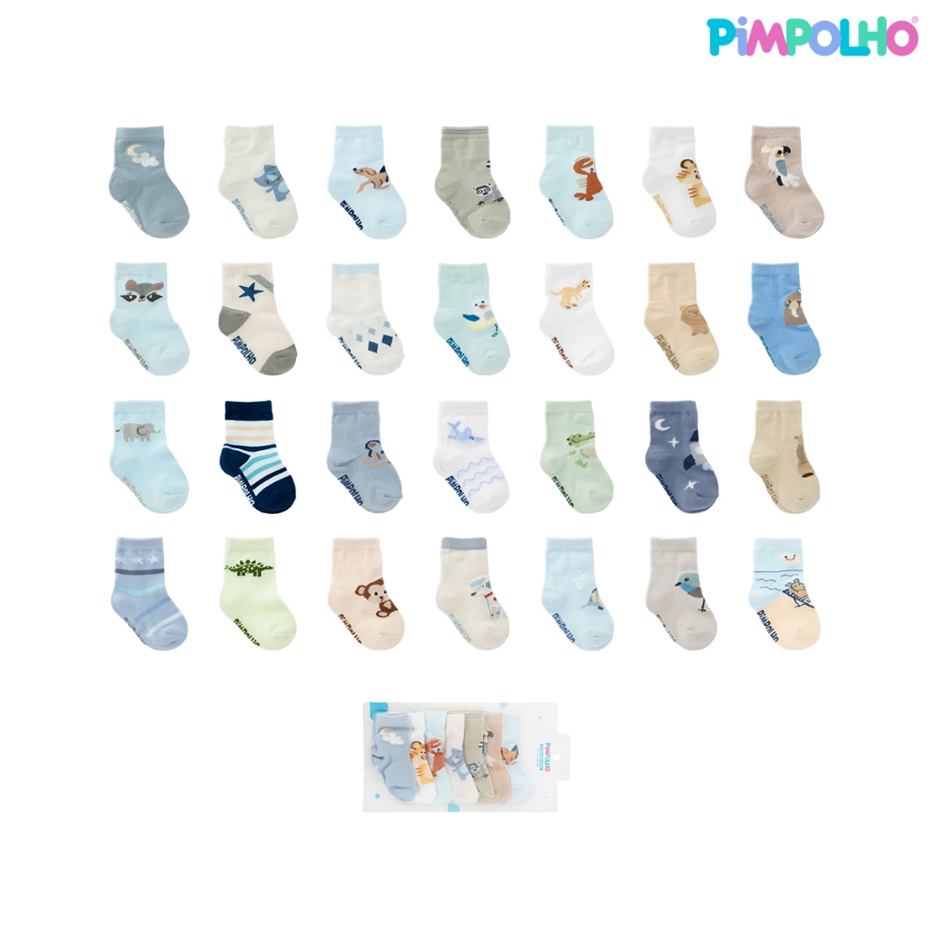 Kit Meia Semaninha Com 7 Pares Tamanho 16-20 Pimpolho Menino