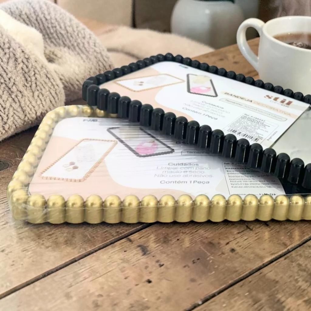 Bandeja Decorativa Espelhada com Bordas de Pérolas – Organizador de Perfumes, Joias e Lavabo