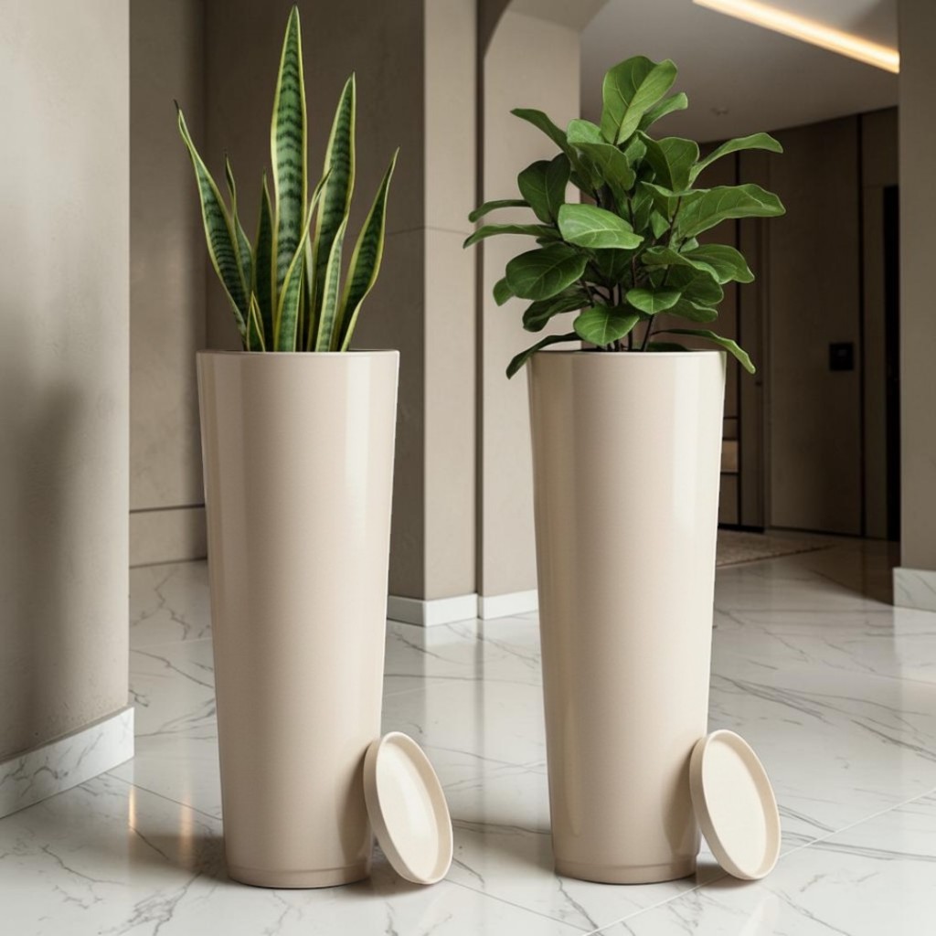 KIt 2 Vaso Decorativo Ibiza Luxo Grande 72×26 cm para Plantas Marmorizado Moderno