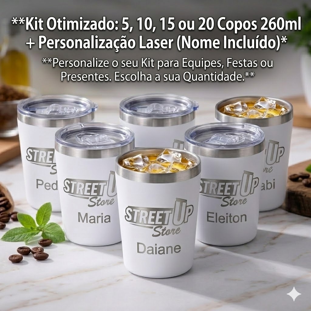 Kit 5 Copos Térmicos 260ml Inox Personalizados Laser - Lembrancinha Premium Com Tampa em Oferta na Shopee