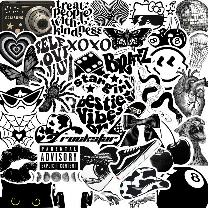 Kit 40 Adesivos stickers Vinil Prova D´água Preto Black