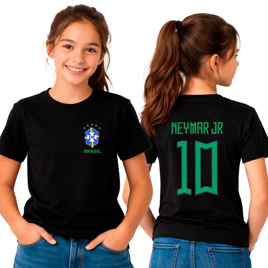 Camisa Camiseta Infantil Brasil Menino Ney Hexa Futebol Blusa 100% Algodão Premium Unissex Menino Menina
