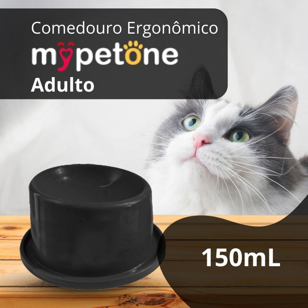 Comedouro Ergonômico Alto 150ml Mypetone Preto Adulto