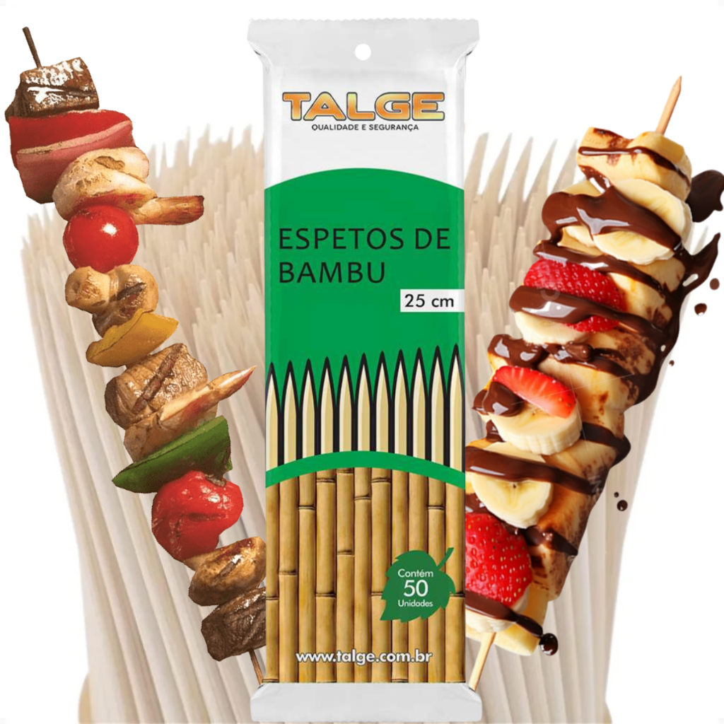 Espeto De Bambu Churrasco Talge 25 Cm pacote com 50 Unidades