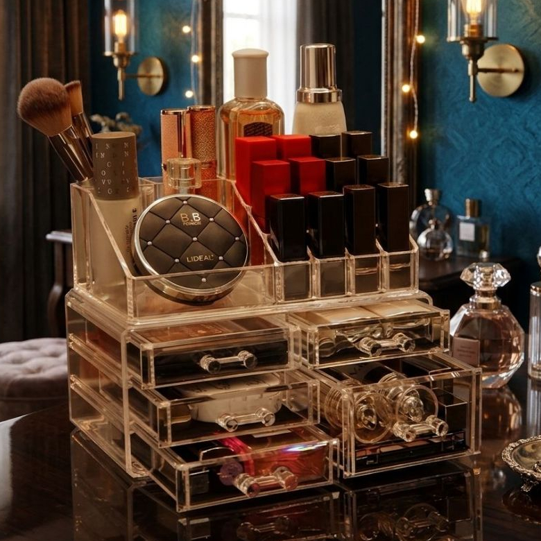 Organizador Para Maquiagem 5 Gavetas 12 divisórias Acrílico Pincel Batom Gloss Studio Compacto