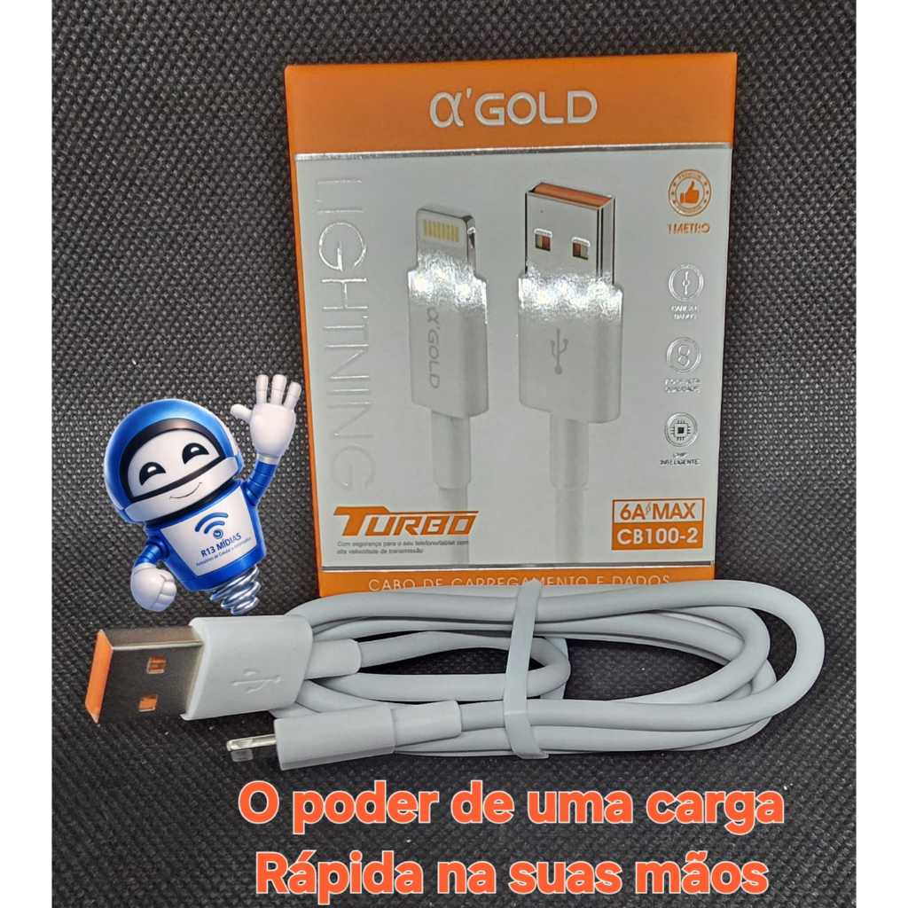 ⚡ Cabo iPhone Lightning  Turbo 6A | Carregamento Rápido + Dados | Ultra Resistente 1M CB100-2 🔥