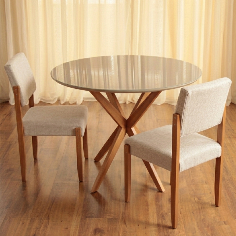 Conjunto 2 Cadeiras Jantar Viena Estofado Tecido Linho Elegante Pé Madeira Maciça Ideal Sala Jantar Cozinha Recepção -Av