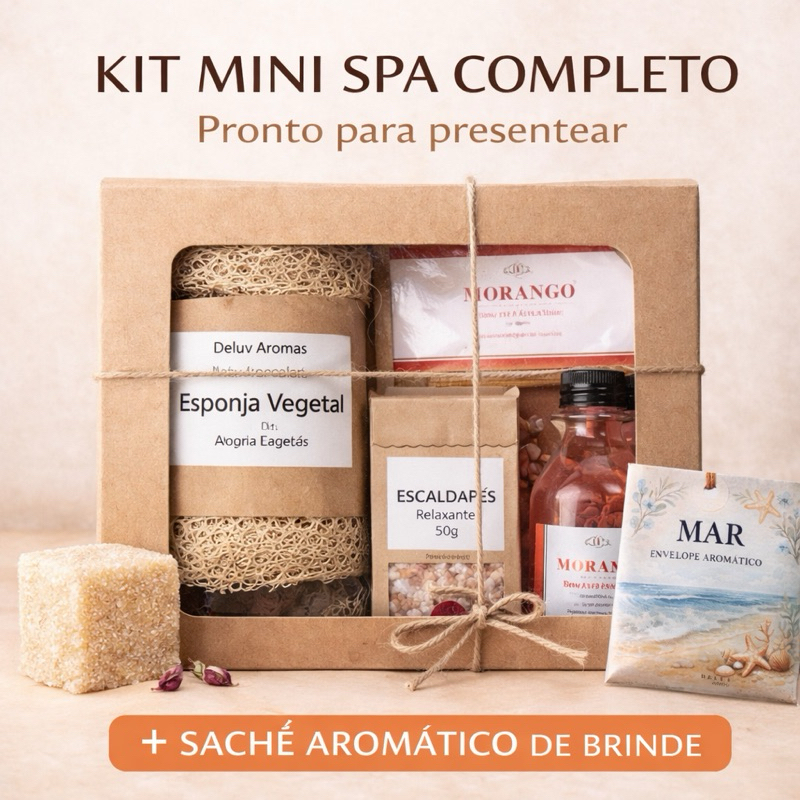 Kit Mini Spa Presente Feminino Morango Maracujá Lavanda Caixa Kraft gel de banho Autocuidado Dia das Mães