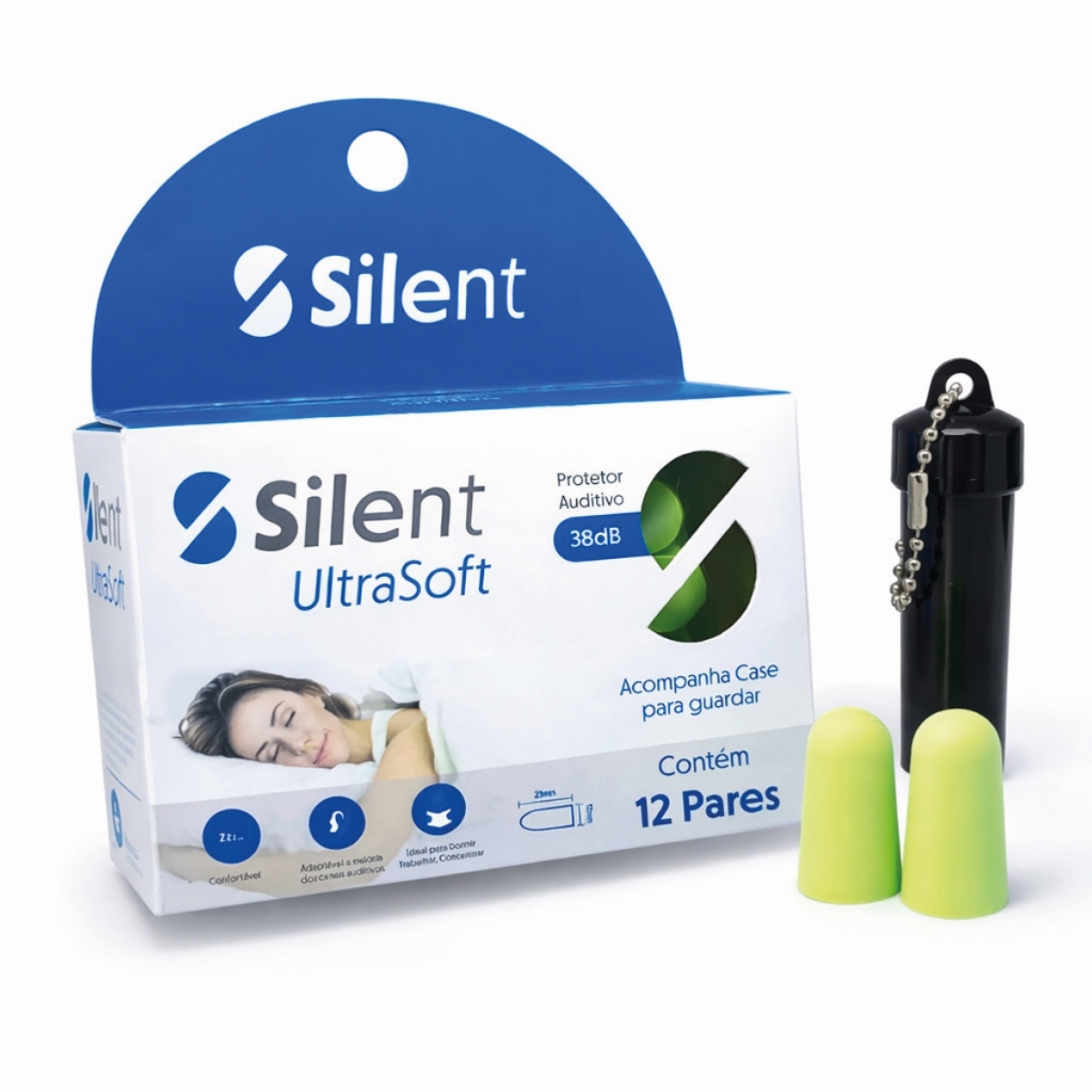 Protetor Auricular Silent Earplug Ultra 38dB 12 Pares mais Brinde Case Portátil