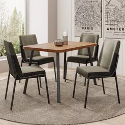 Conjunto Sala de Jantar 4 Cadeiras San Lorenzo Carraro Nogal e Preto