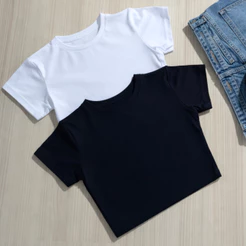 Kit 2 Cropped Feminino Blusinhas Curta Manga Baby Tee Suplex Básica