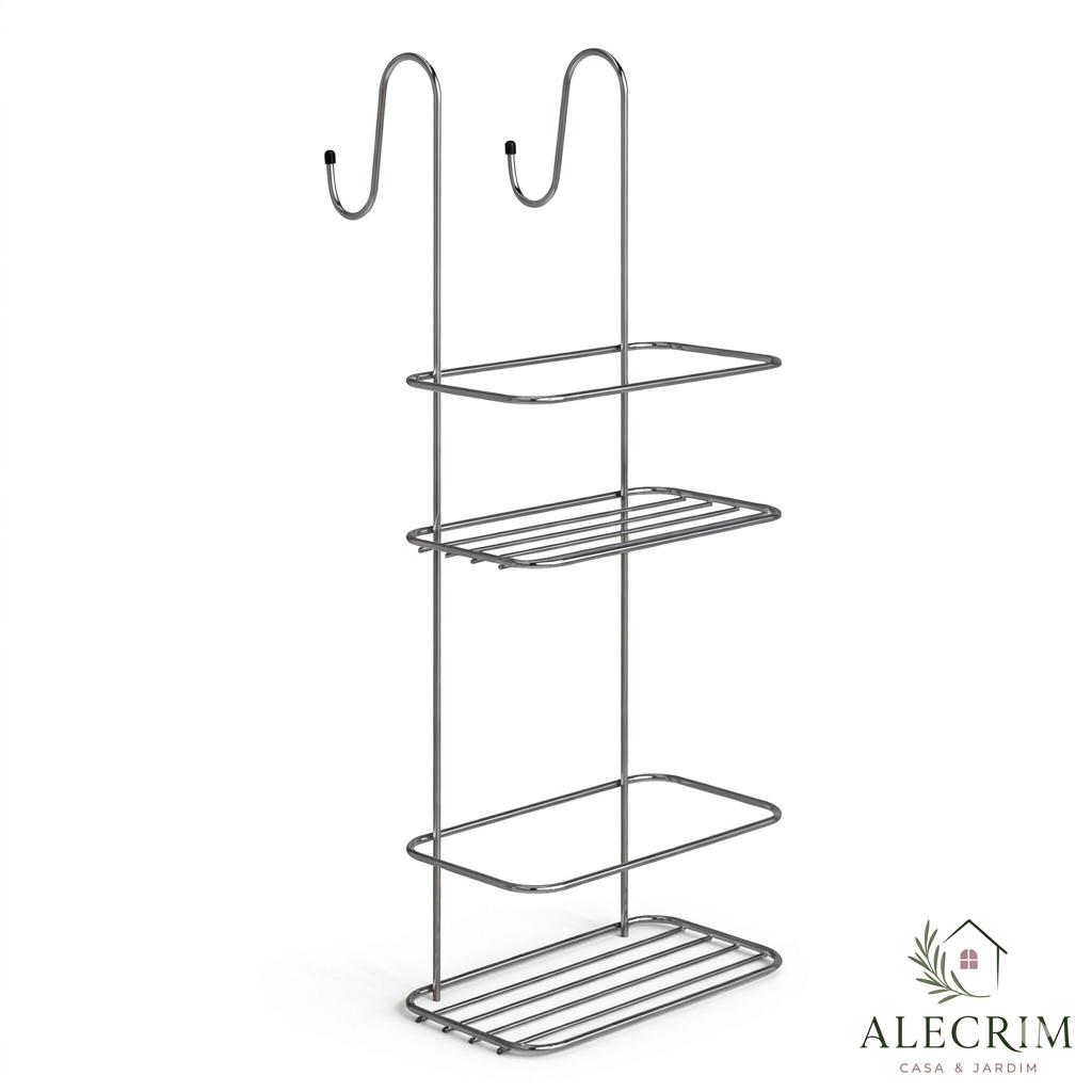 Suporte De Pendurar Porta Shampoo 2 Andares Para Box Em Aço Cromado Banheiro