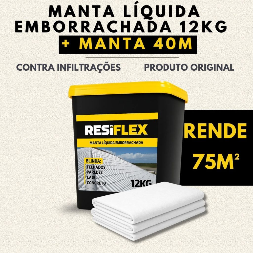 Manta Líquida Impermeabilizante 12kg + Manta Estrutural VP50 40m Rende Mais Contra Umidade
