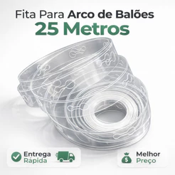 Fita para Arco Descontruído 5/25 Metros Kit com Suporte Bexigas e Balões Coloridos Festas Show+