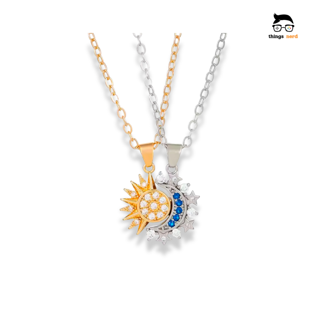 Colar Duplo Sol e Lua Magnético Se Completam Casal Eu Te Amo Metades Par Declaração Amor Presente