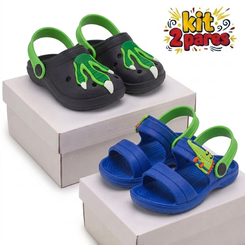 Kit 2 Sandália Infantil Menino Papete Masculina Conforto Leveza Antiderrapante