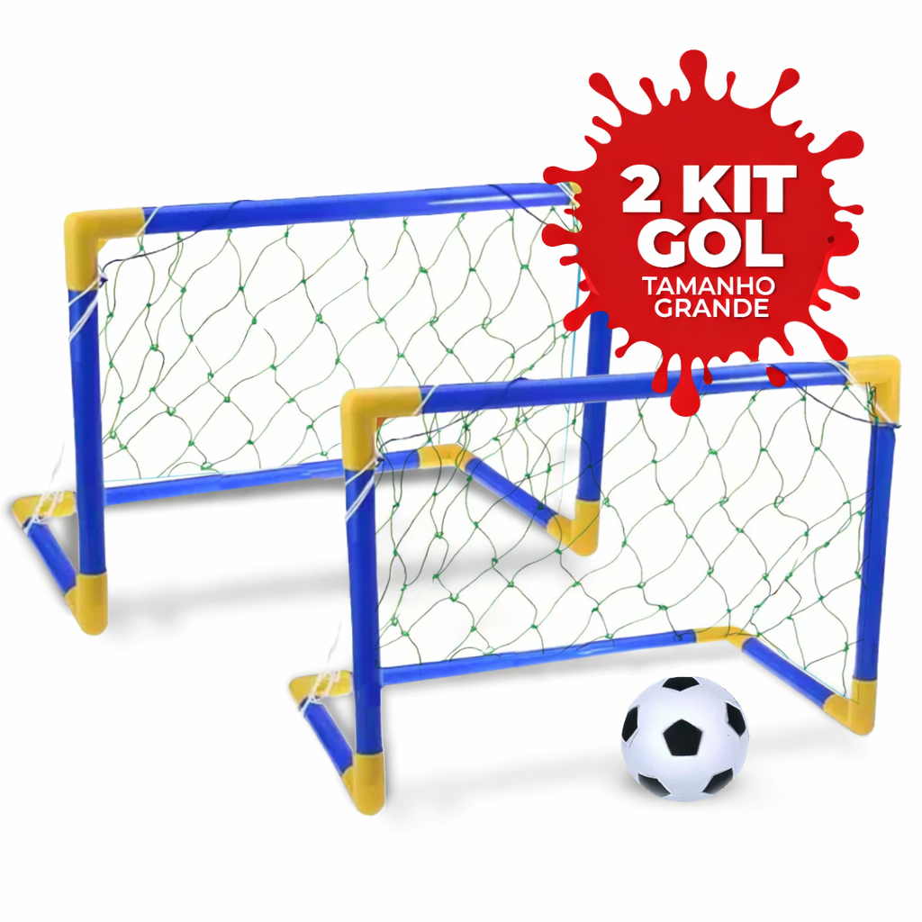 Kit Futebol Golzinho 2 Mini Trave Grande 53x38 cm + Rede Bola E Bomba de Encher