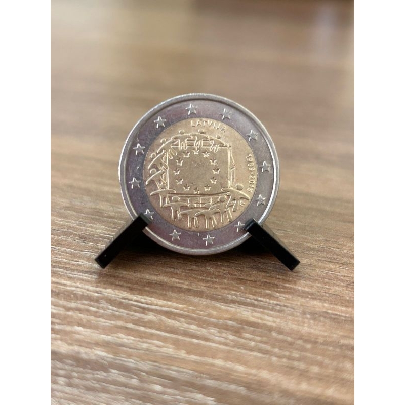 Moeda Da Letônia, 2 Cents Euro, Bimetálica, FC, Comemorativa: 30º Aniversário da Bandeira da União Europeia