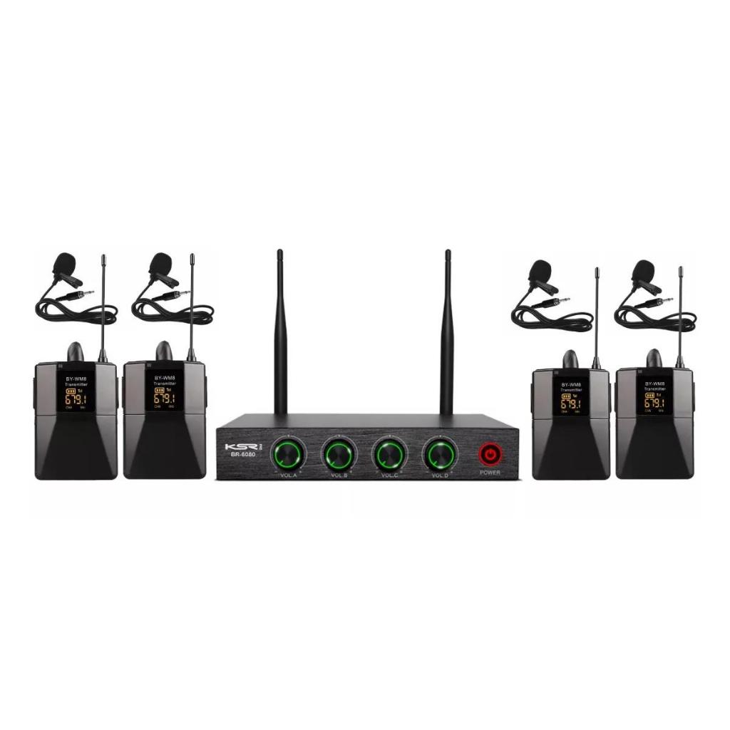 Microfone Sem Fio Lapela Quadruplo Ksr Pro Br6080 200 Canal