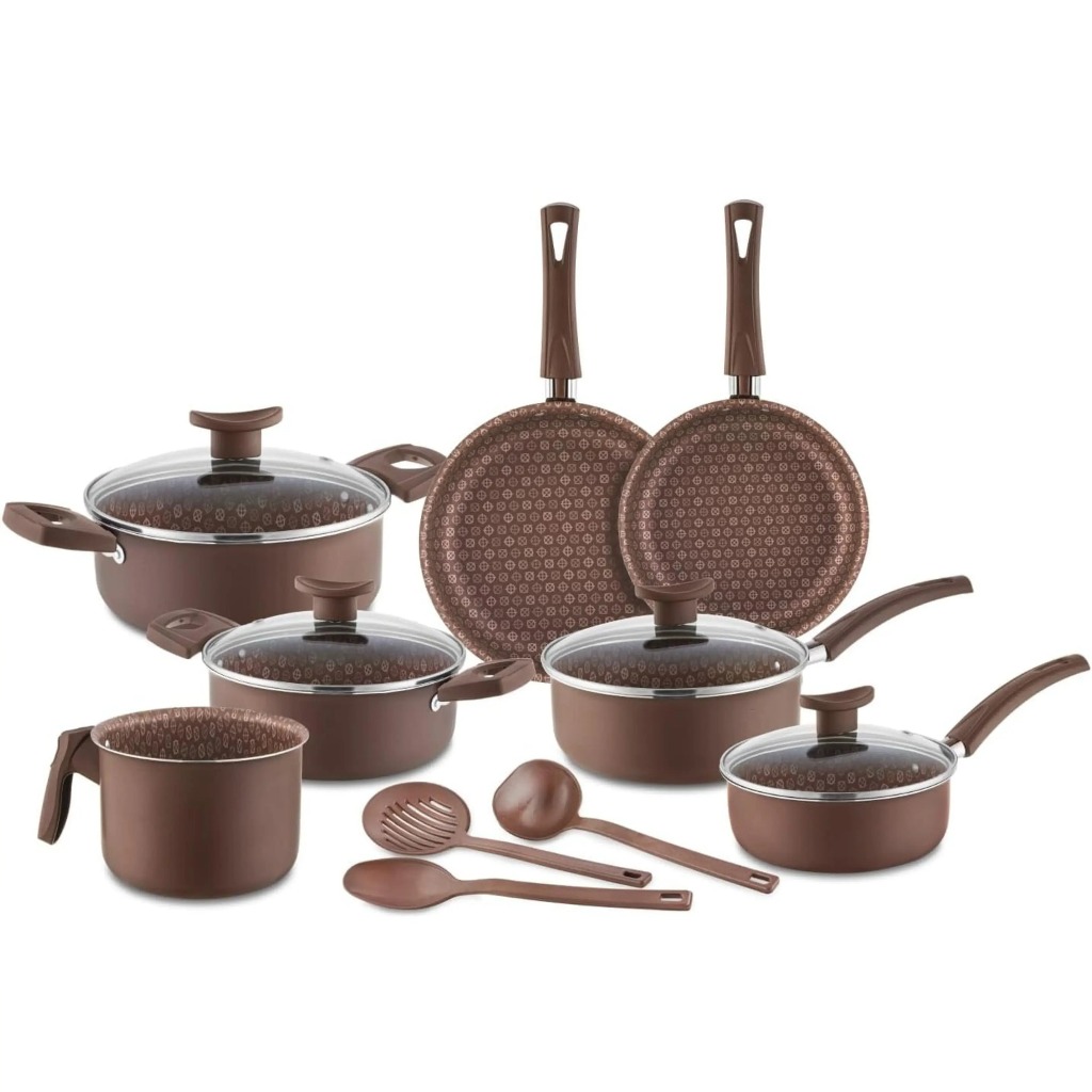 Imagem Jogo de Panelas Antiaderente 10 Peças - Com Tampas de Vidro e Utensílios, Cabos Térmicos