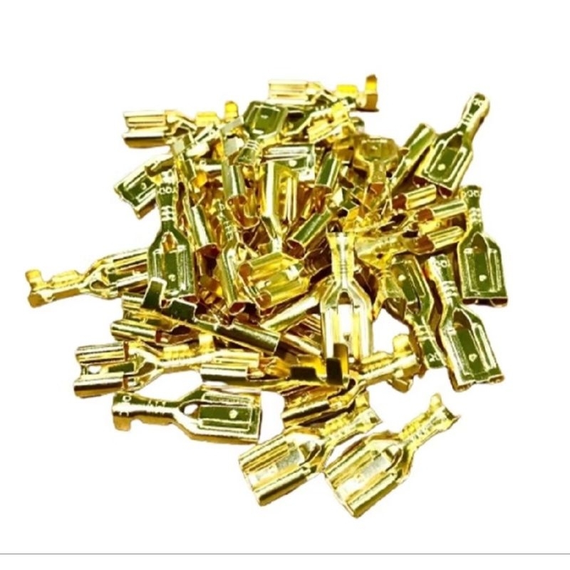 100x Terminal Faston Fêmea 6,3mm Sem Isolação Dourado Positive Lock DJ622-J6,3