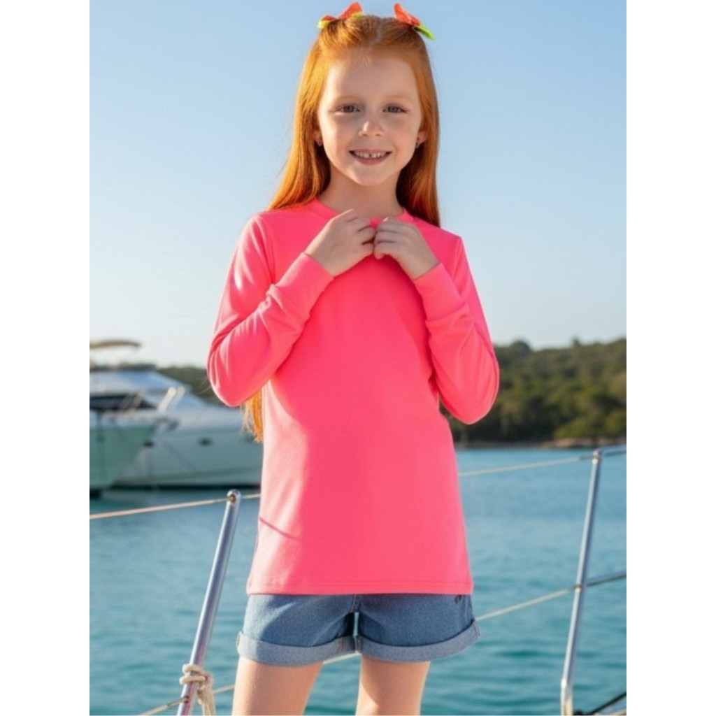 Camiseta Infantil Menina Manga Longa Térmica UV50 Blusa Segunda Pele Proteção Solar Verão Calor
