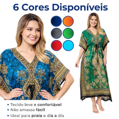 Vestido Kaftan Longa Feminino Moda Hippie Boho Ajustável Plus Size