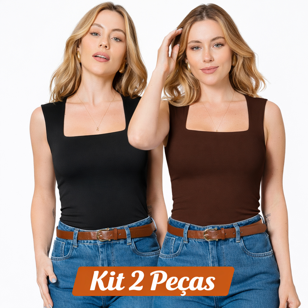 Kit 2 Blusas Regata Feminina Decote Quadrado Verão 2026 Moda Blogueirinha em Oferta na Shopee