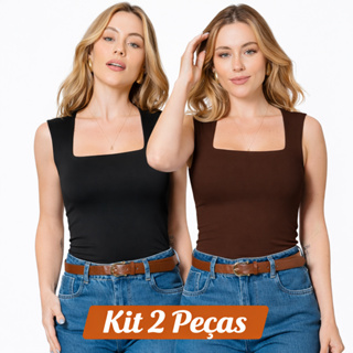 Kit 2 Blusas Regata Feminina Decote Quadrado Verão 2026 Moda Blogueirinha em Oferta na Shopee